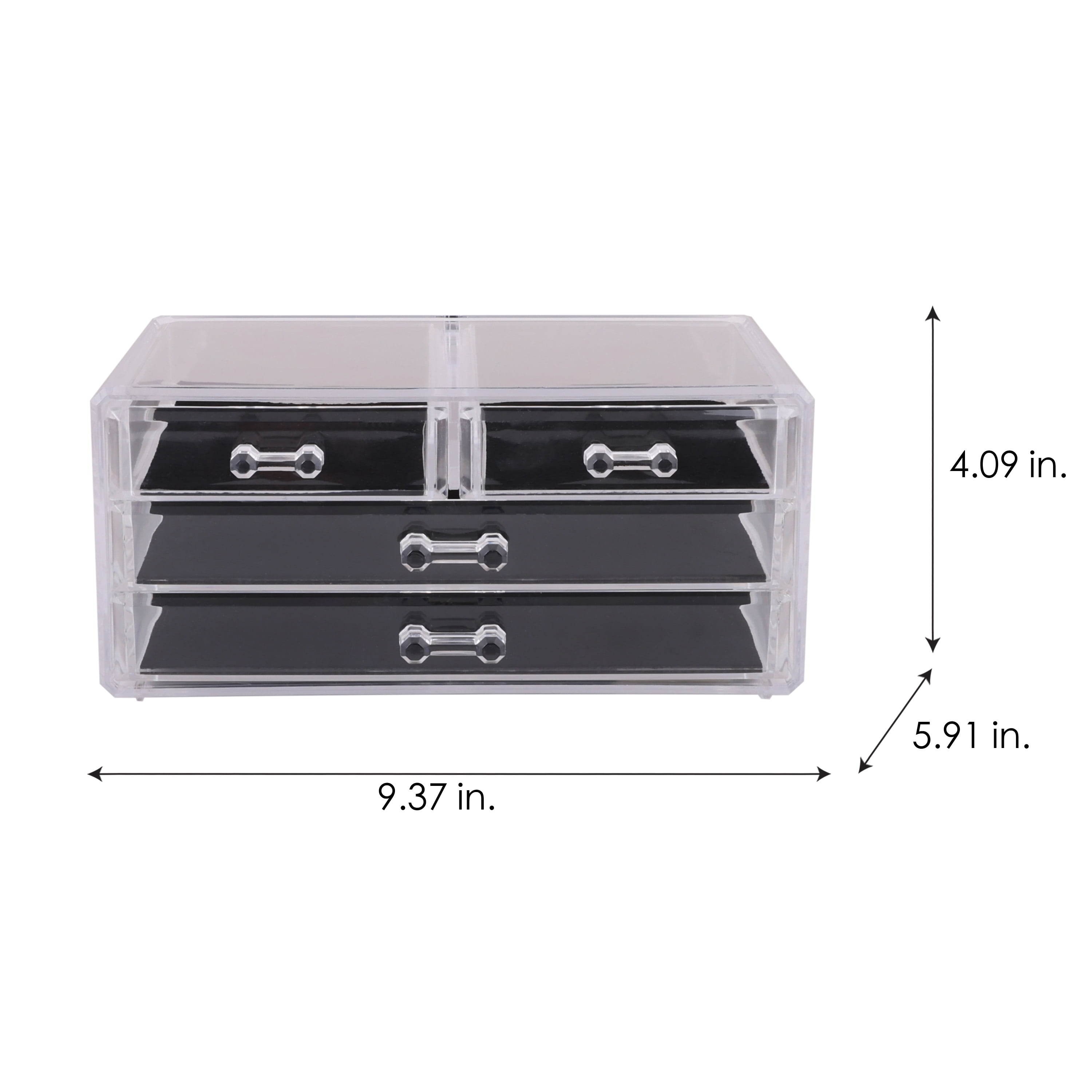 Simplify 3 Tier, 4 Drawer Plastic Cosmetic and Jewelry Organizer Chest in Clear