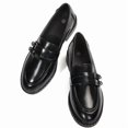 thumbnail image 3 of Pennysue Women's Patent Leather Loafers with Decorative Buckle Round Toe Chunky Heel Slip On Casual Dress Shoes for School Work Daily Wear, 3 of 7