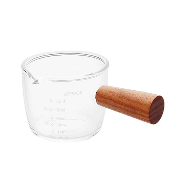 Taza medidora de vidrio resistente al calor con mango de madera, taza medidora de leche Caño único