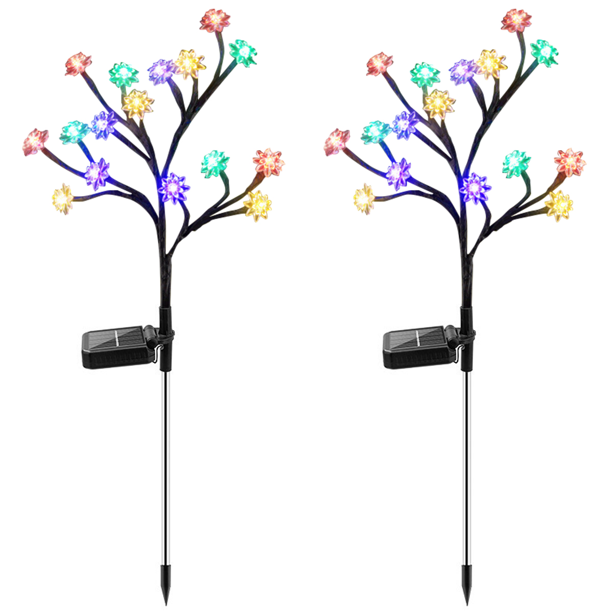 Caffney 2Pcs Solar Flower Lights Solar Garden Light Solar Powered