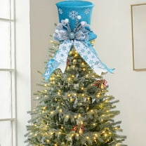 Cinvoph Velvet Christmas Hat Tree Topper with Peppermint Bows Ornament Winter Holiday Home Decoration Xmas Festive Gift Ideas Supplies 7.5" Sky Blue