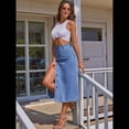 thumbnail image 4 of Falda Vaquera Midi Informal con Abertura para Mujer, Elástica, de Cintura Alta, Deshilachada y Abotonada Azul M, 4 of 9