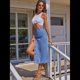thumbnail image 4 of Falda Vaquera Midi Informal con Abertura para Mujer, Elástica, de Cintura Alta, Deshilachada y Abotonada Azul M, 4 of 9