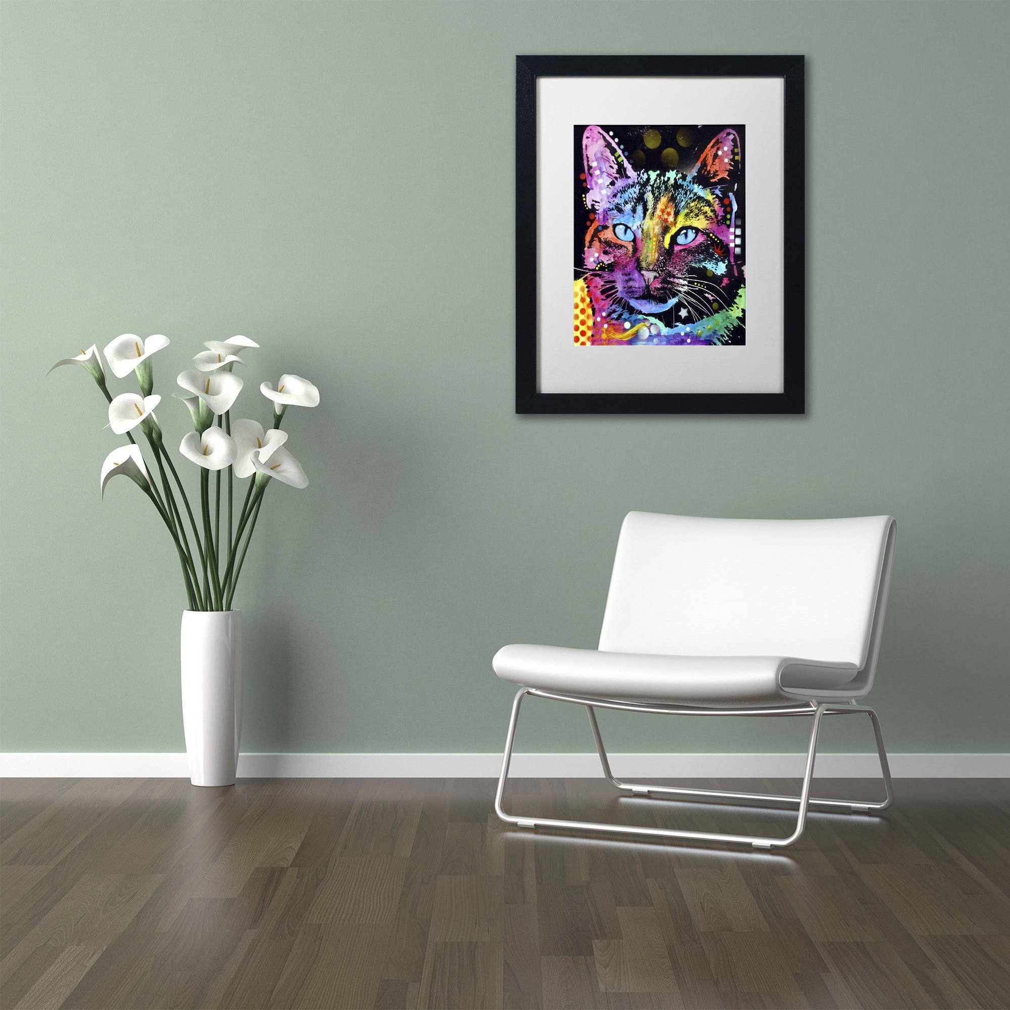 Trademark Fine Art "Thoughtful Cat" Canvas Art by Dean Russo, White Matte, Black Frame