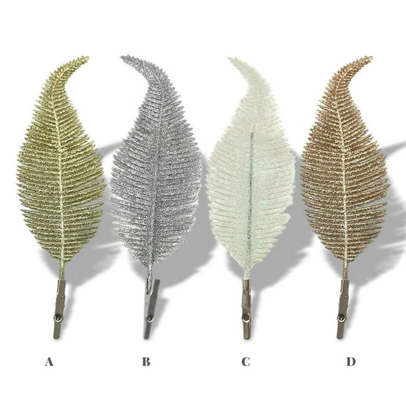 Xingzhi Artificial Simulation Leaf Christmas Tree Decoration Ornament Glitter Clamp Wedding Glittery Festival Supplies Outdoor Silver