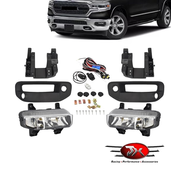 JX RACING LED Fog Lights Compatible with Dodge Ram 1500 2019-2022 Front Fog Lamps Assembly with Wiring Harness Switch Bracket Cover Left Right Pair