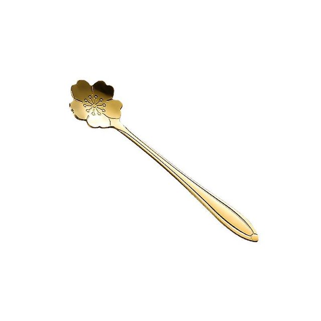 Café de acero inoxidable con flores, cuchara para helado, cuchara para revolver, cuchara para té, cuchara para batidos para vajilla, cafetería y bar (dorado)
