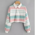 thumbnail image 2 of Pntutb Womens Casual Drop Shoulder Striped Crop Pullover Sweatshirt Top Blouse, 2 of 5