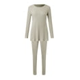 thumbnail image 5 of YUHAOTIN Female Womens Pant Suits for Wedding Guest 2024 Women Two Piece Outfits Set Long Sleeve Crew Neck Slit Hem Tee Shirt High Waist Pants Tracksuit 70S Disco Outfits for Women 80S Outfits, 5 of 6