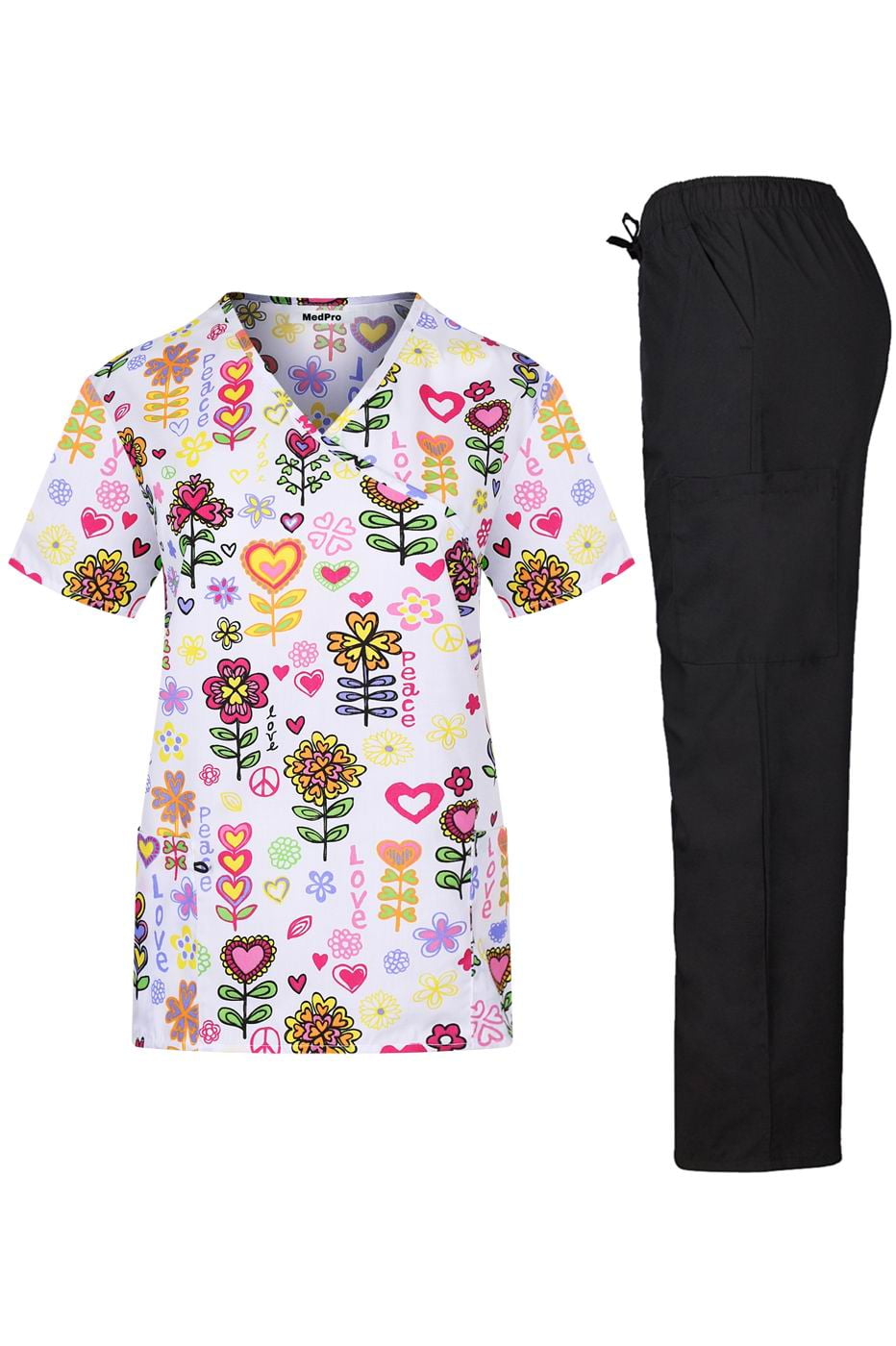 Download MedPro - Medical Scrub Set with Printed Mock Wrap Top Pants - Walmart.com - Walmart.com