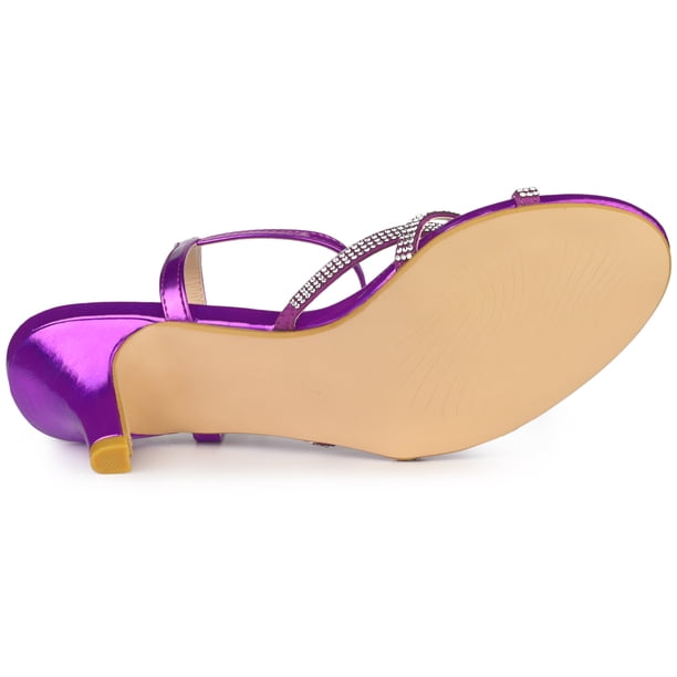Sandalias De Tacón De Gatito Para Mujer Allegra K - Tiras Con Diamantes De Imitación, Tacón 2.5 Pulgadas, Piel Sintética