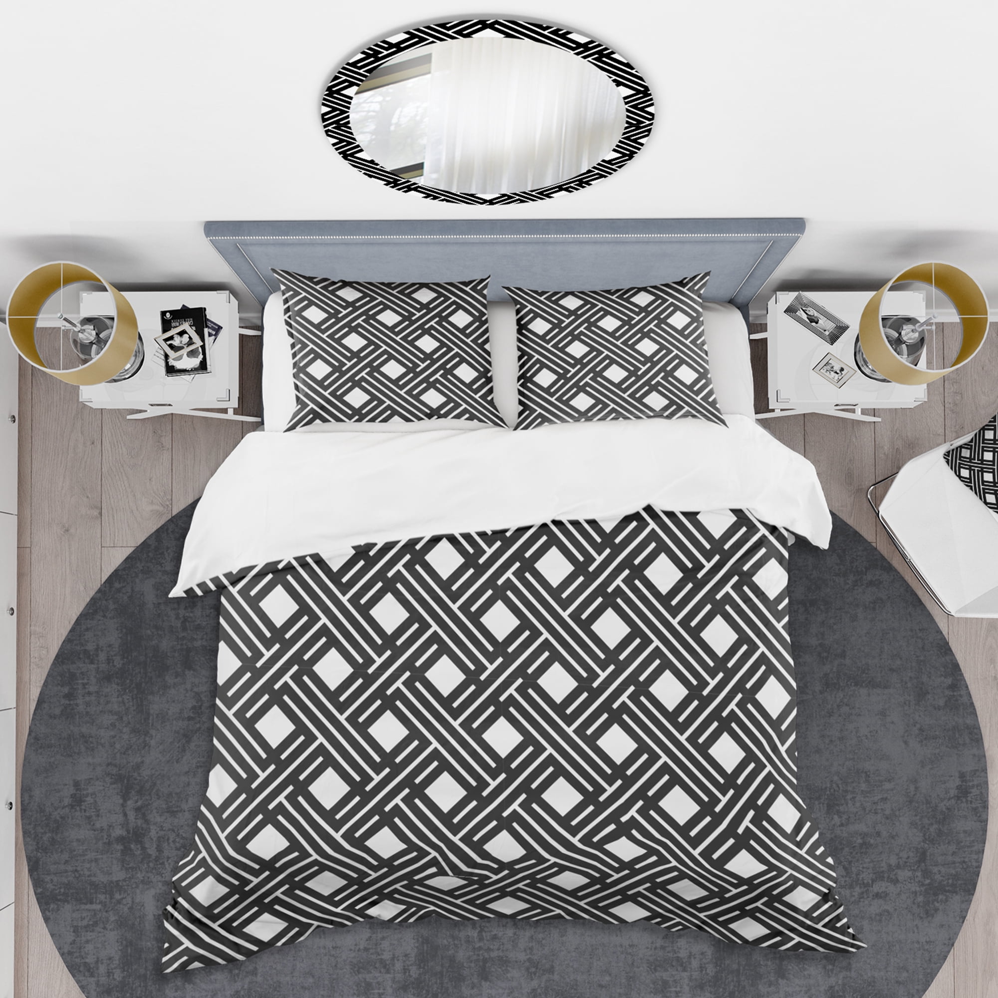 Designart 'Monochrome Geometric Pattern II' Mid-Century Modern Duvet Cover Set