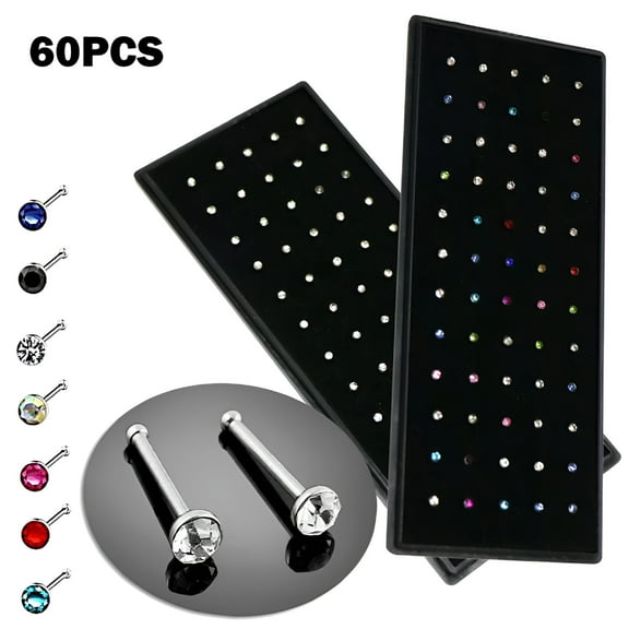 DESIGNICE Nose Rings Studs for Women Men, Straight Surgical Stainless Steel Small Nose Studs Pin, Hypoallergenic Tiny Nose Piercing Jewelry, Crystal Gem Piercing Jewelry