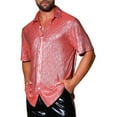 thumbnail image 5 of INSPIRE CHIC Men's Short Sleeve Button Disco Party Shining Metallic Shirts XL Red Silver, 5 of 6