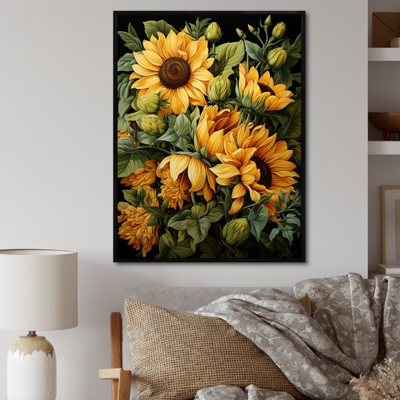 Designart "Lifelike Sunflower Splendor I" Sunflowers Floater Framed Canvas Prints