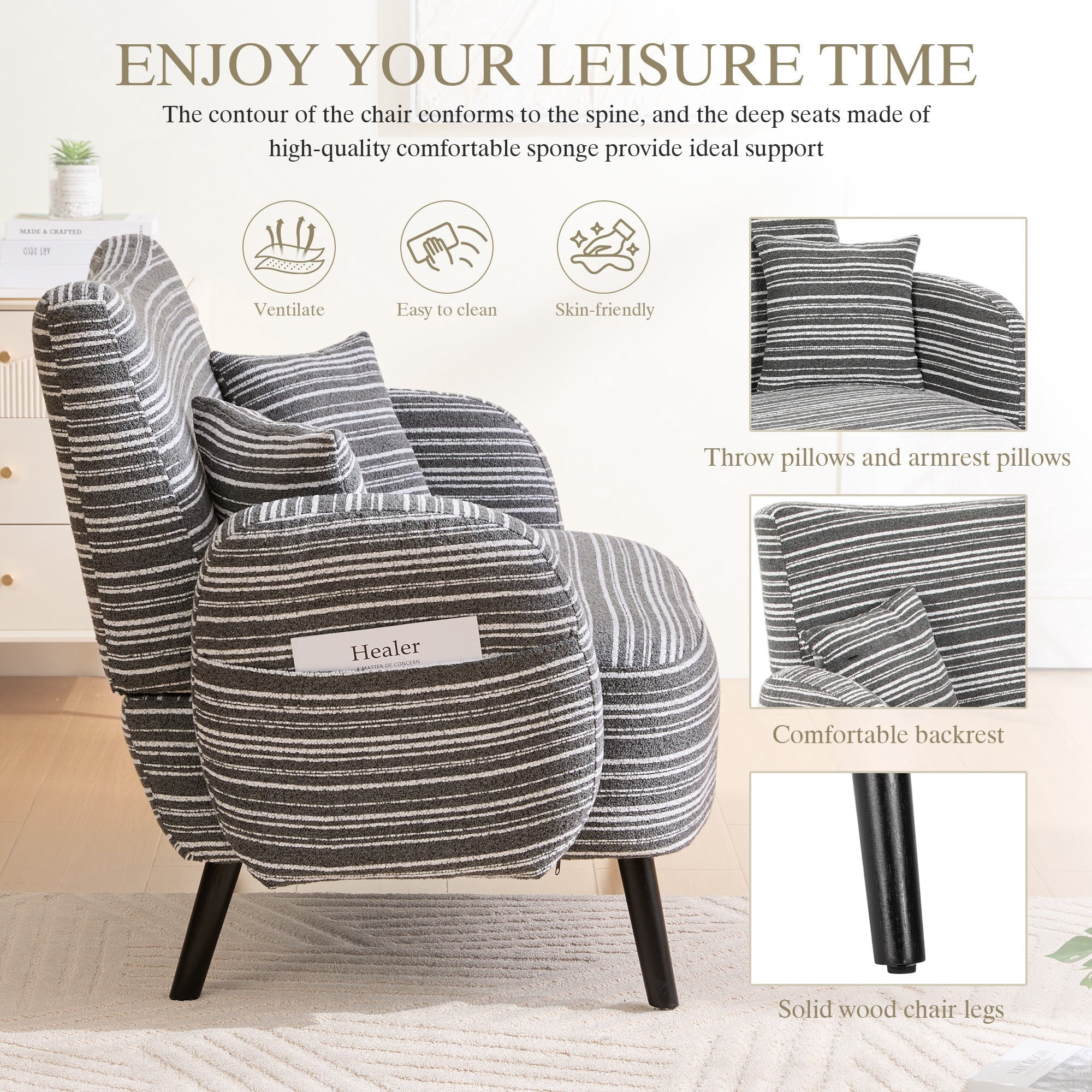 Sailvan Modern 2-Seater Loveseat Sofa with Side Storage Pockets & Armrest Pillows,Deep Seated Small Space Couch Dark Gray