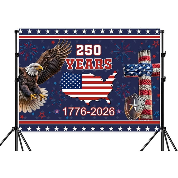 7X5ft Red Blue 250 Years Backdrop, Independence Day America 250th Anniversary Celebration Background with Eagle, USA Map, American Flag, 4th of July Decorations, USA Theme Party and Event Decor