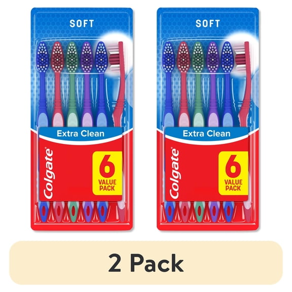 (2 pack) Colgate Extra Clean Toothbrush, Soft Bulk Toothbrush Pack, 6 Pack