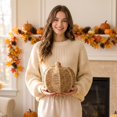 thumbnail image 4 of QLUEWX Hand-Woven Rattan Pumpkin Tabletop Ornament, Hollow Wicker Pumpkin Decor, Rustic Farmhouse Fall Thanksgiving Halloween Shelf Mantel Home Decoration, 4 of 5