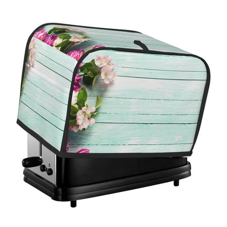

KLL Flowers And Turquoise Wooden Print 2 Slice Toaster Dust Covers Kitchen Small Appliance Cover with 2 Pockets Can hold Jam Spreader Knife & Toaster Tongs (11.4 x 7.9 x 7.5)