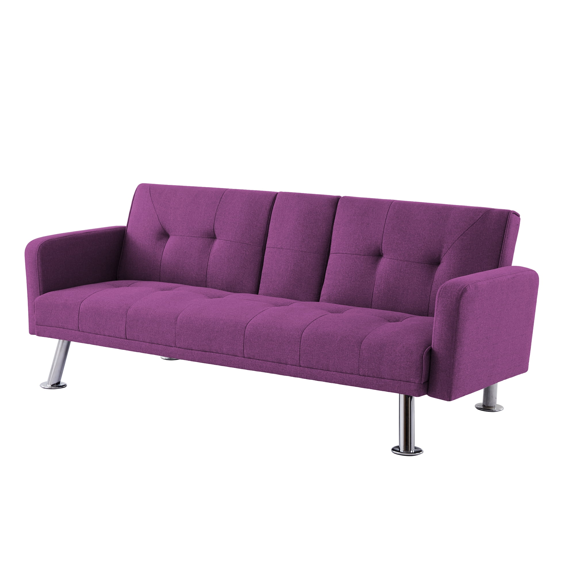 Aukfa Futon Tufted Back Convertible Sofa with 2 Cup Holders - 72" Twin - Purple