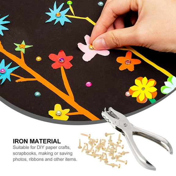 GAXIRE Mini Iron Craft Brads Set with 200 Assorted Color Pieces and 1 Hole Punch for Decoration and Scrapbooking