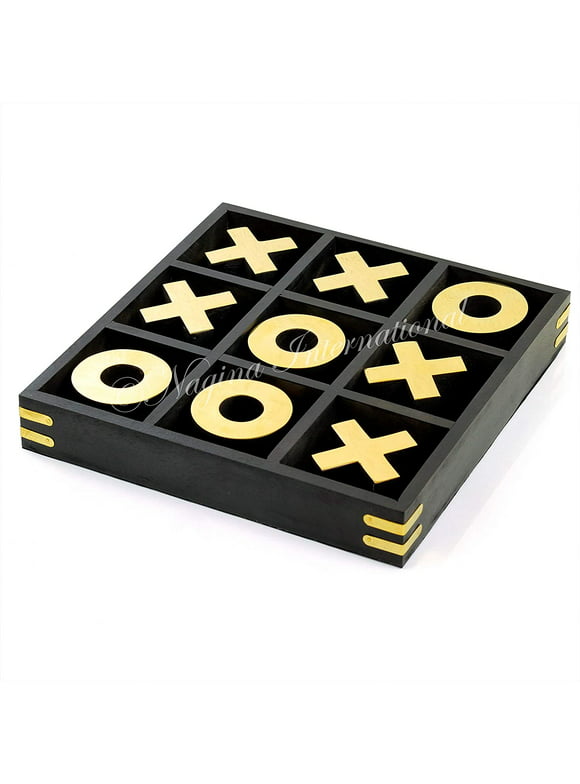 10" Large Elegant Premium Black Tic Tac Toe Board Game | Wooden Puzzle Game | Coffee Table Wooden Decor & Games | Lightweight Gold Plated Pieces