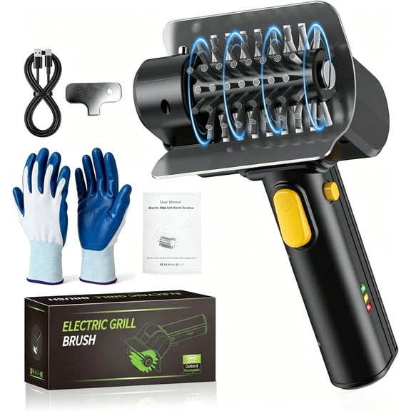 Liwantech Electric Grill Brush Cordless Rechargeable - 550RPM Motorized BBQ Cleaner with Stainless Steel Bristles, LED Light, Dual Safety Lock, 120Min Runtime for Outdoor Grates Griddles Smokers