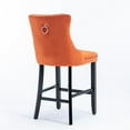thumbnail image 6 of Orange Velvet Barstools - Set of 2, Button-Tufted Modern Bar Chairs with Wood Legs &amp; Nailhead Trim, 40" High, for Kitchen &amp; Home Bar, 6 of 18