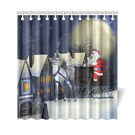 Gckg Christmas Santa Claus Sleight Horse Shower Curtain Blue