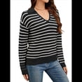thumbnail image 2 of Suéteres de Mujer 2025, Cuello en V, Larga, Tops A Rayas, Otoño Invierno, Ropa de Punto Cómoda, Suéter Tipo Pulóver y Negro XL, 2 of 9