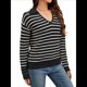 thumbnail image 2 of Suéteres de Mujer 2025, Cuello en V, Larga, Tops A Rayas, Otoño Invierno, Ropa de Punto Cómoda, Suéter Tipo Pulóver y Negro S, 2 of 9