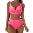 thumbnail image 1 of Huesdet Women Two Piece Vintage Swimsuit Retro Halter Ruched High Waist Bikini with Bottom(Pink,L), 1 of 7