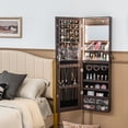 thumbnail image 2 of Gymax Wall Mounted Jewelry Armoire with Full-Length Mirror and 3-Color Lights, Brown, 2 of 10