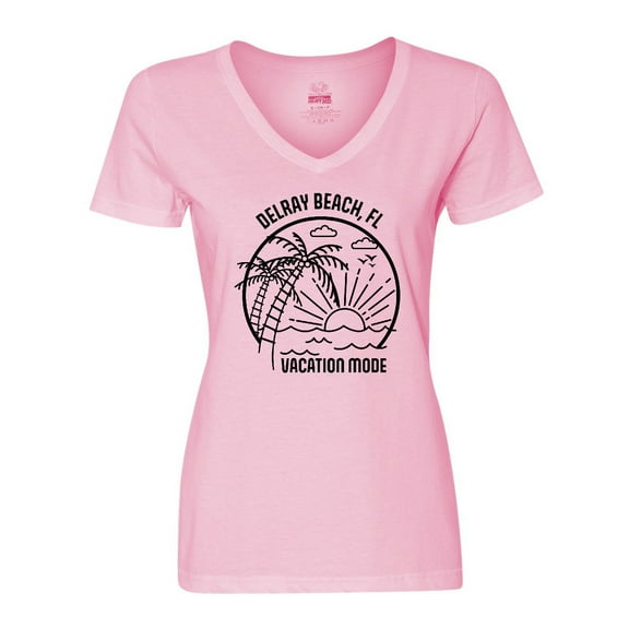 Inktastic Summer Vacation Mode Delray Beach Florida Women's V-Neck T-Shirt