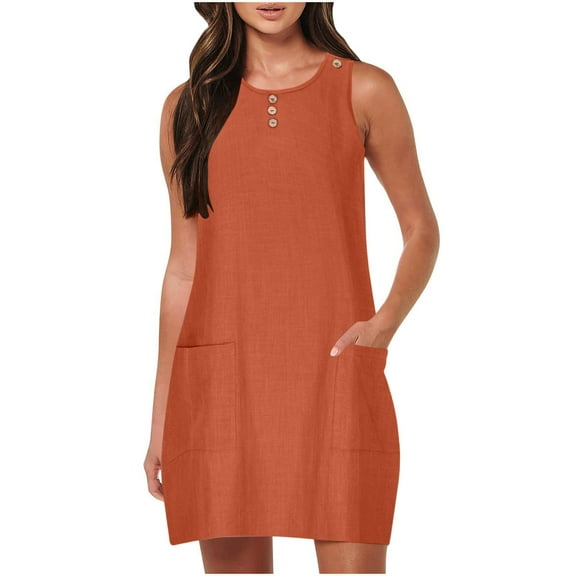 XuJwPNcy Summer Dresses for Women Casual Loose Scoop Neck Tank Dress Button down Sleeveless Dress with Pockets