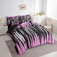 thumbnail image 3 of Homewish Minimalsit Striped 7pcs Bedding Comforter Set,Modern Geometric Artwork Queen Bedding Sets,Pink White Black Queen Sheet Sets For Men Women,Microfiber Bedroom Decor Reversible, 3 of 8