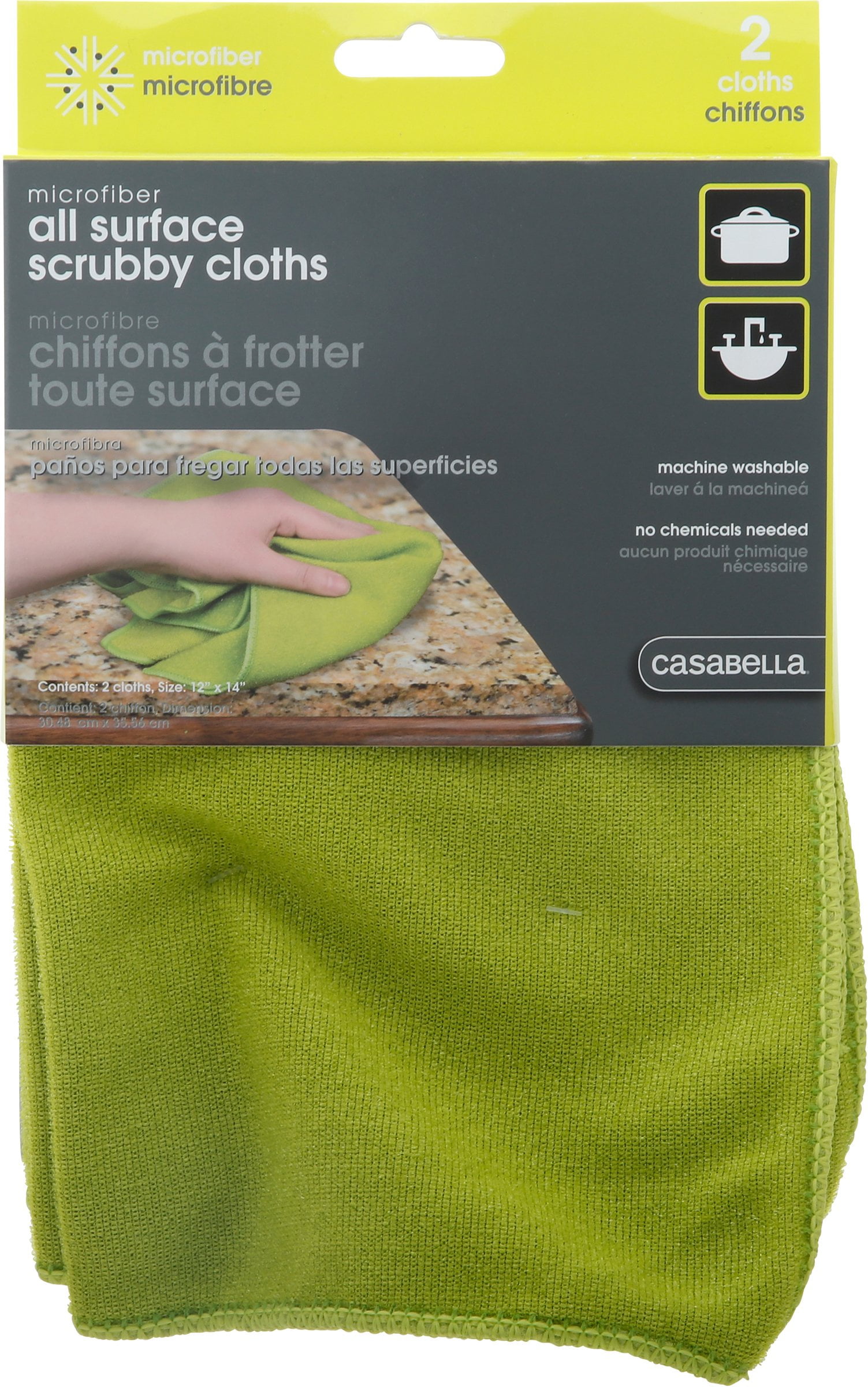 Green Casabella Microfiber 12x14 All Surface Scrubby Cloth Pack of 2 