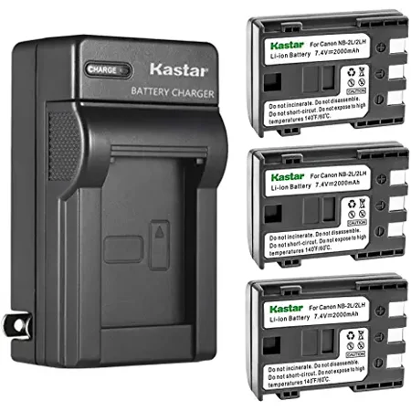 Kastar 3-Pack Battery and AC Wall Charger Replacement for Canon EOS 350D EOS 400D EOS Kiss Digital N EOS Kiss Digital X EOS Digital Rebel XT EOS Digital Rebel XTi FV500 FVM20 FVM30 FVM100