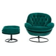 thumbnail image 2 of Velvet Accent Chair with Ottoman, Modern Swivel TV Chair with Round Metal Base, Tufted Upholstered Recliner Set for Living Room, Bedroom, Reading Rooms, Green, 2 of 9