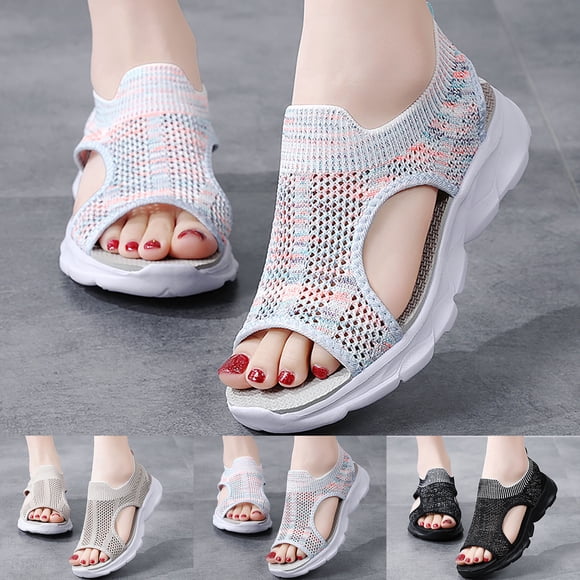 TrendOFT Womens Footbed Sandals Summer Mesh Beach Slip On Sport Hollow Casual Open Toe Soft Bottom Breathable Shoes Womens Flat Sandals Beige 41
