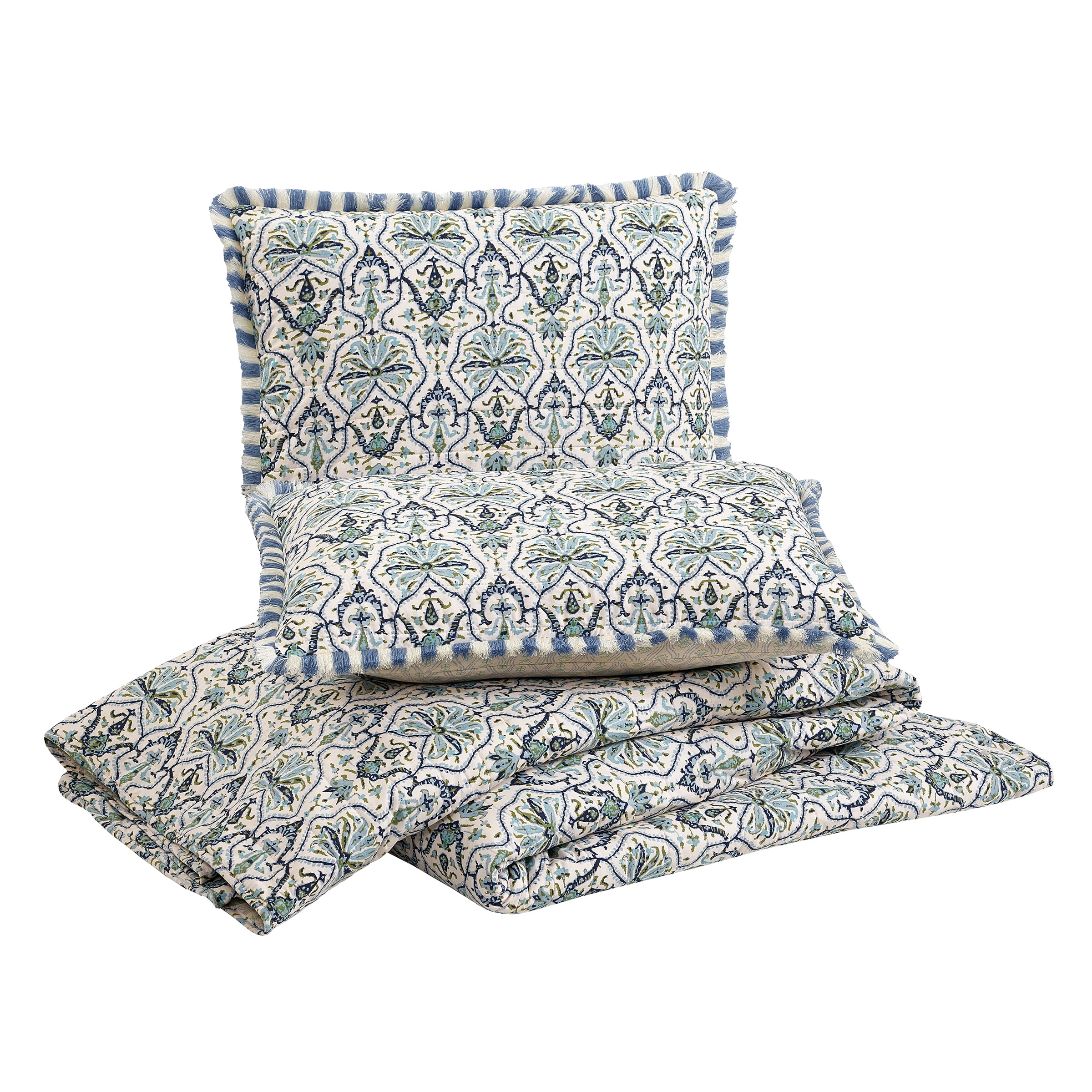 Spartina 449 Hamilton 3-Piece Reversible Cotton Quilt Set, Cream/Blue, King