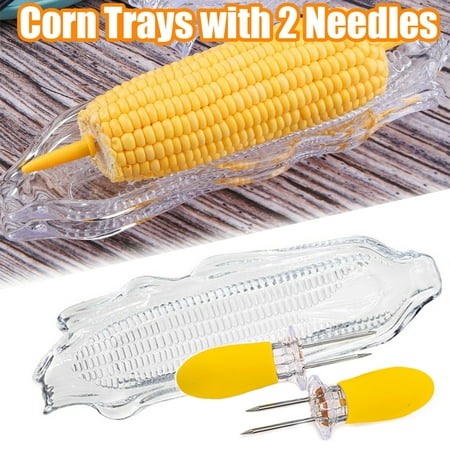 

Vnanda Plastic Corn Trays Transparent Corn Dishes Corn Trays with 2 Pcs Corn Holders on the Cob Skewers Transparent Plastic Corn Dishes Corn Holders Cob Dinnerware