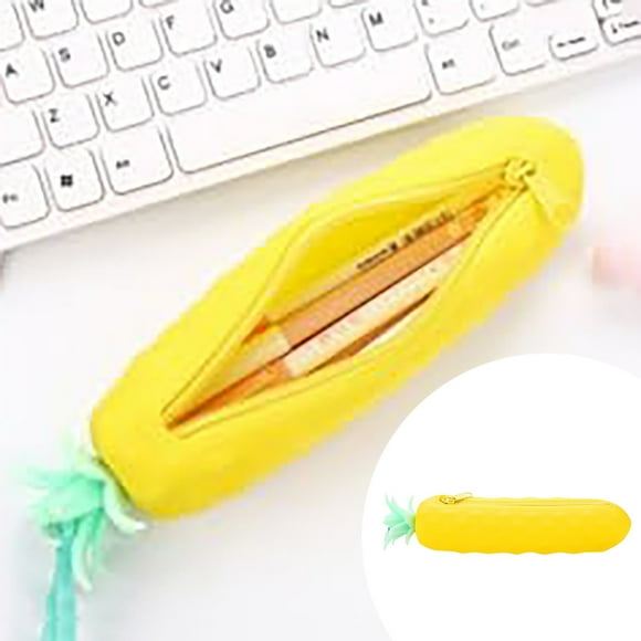 Porte-crayons en Silicone Élégant, Mignonne Fermeture Éclair, Sac de Maquillage en Forme d'Ananas, Organisateur pour Papeterie, Sac à Main, Portefeuille, Sacs pour Pinceaux Cosmétiques