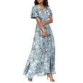 thumbnail image 6 of Women's Floral Maxi Dress Short Sleeve V Neck Ruffle Hem Summer Beach Boho Dresses Casual Flowy A-Line Sundress, 6 of 7