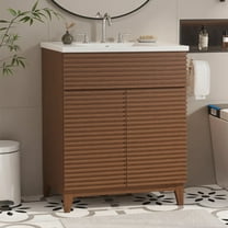 Vabches 36" Bathroom Vanity with Sink Combo,Mid-Century Fluted Bathroom Storage Cabinet with 3 Drawers, Walnut