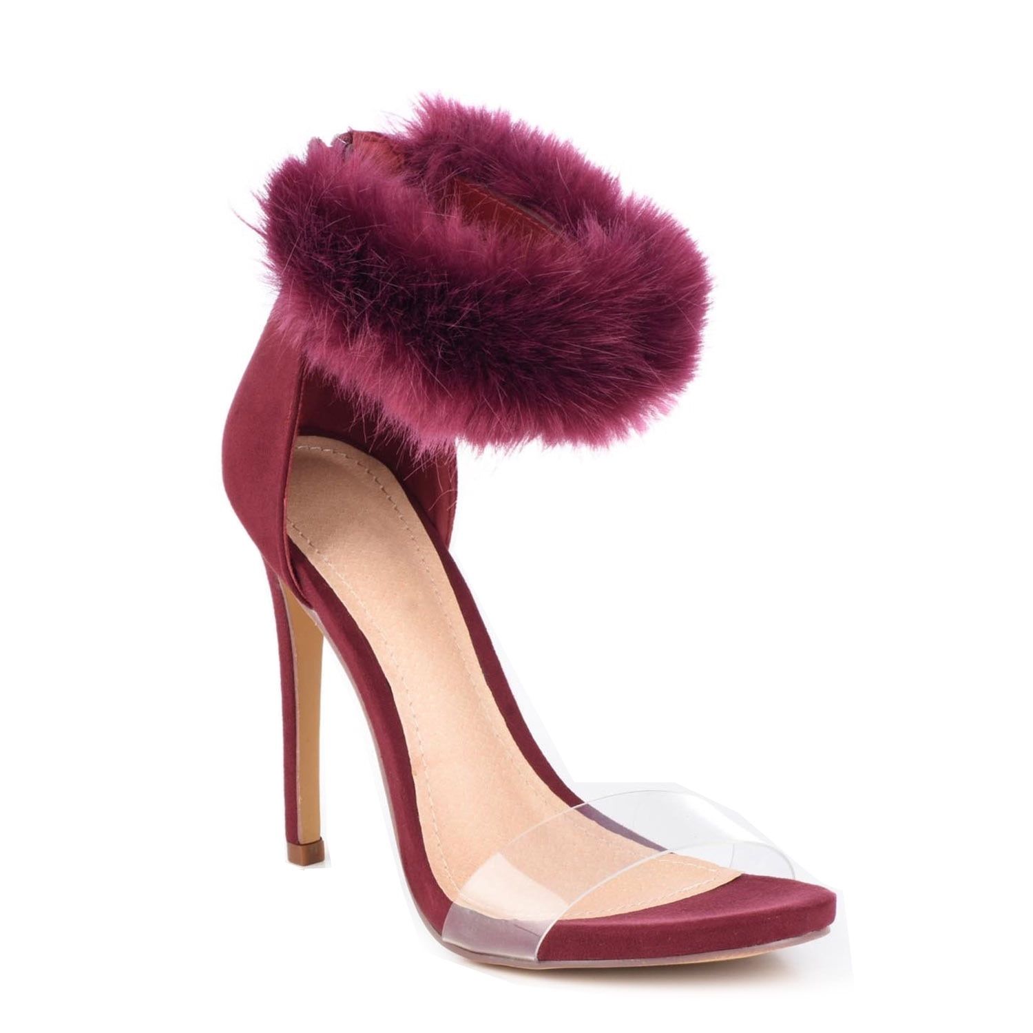 burgundy fur heels