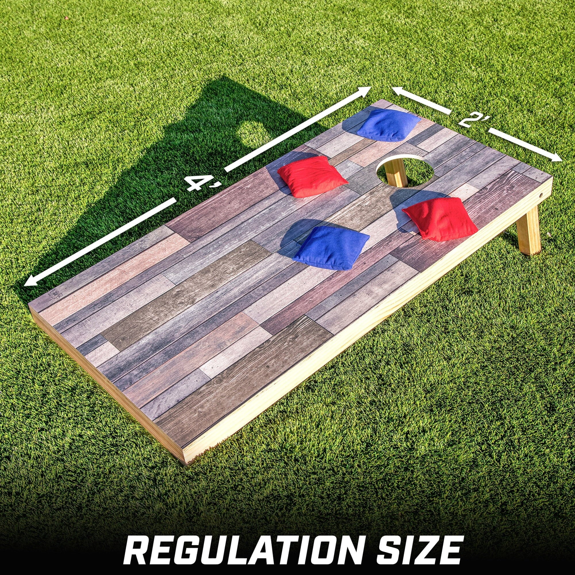 GoSports 4'x2' Regulation Size Premium Wood Cornhole Set -Backyard Toss Game Lawn Scrap Wood Design