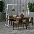 thumbnail image 2 of GDF Studio Gazo Outdoor Acacia Wood and Iron 7 Piece Planter Dining Set, Dark Brown and White, 2 of 13