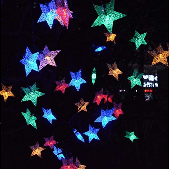 Yewang LED solar string lights, garden decoration lights, lawn garden decoration, Christmas day lights ([solar two modes] [5 meters 20 lights] stars color)